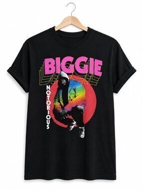 NOTORIOUS B.I.G. | Black Crewneck Short Sleeve Tattoo Graphic Tee Shirt – Large